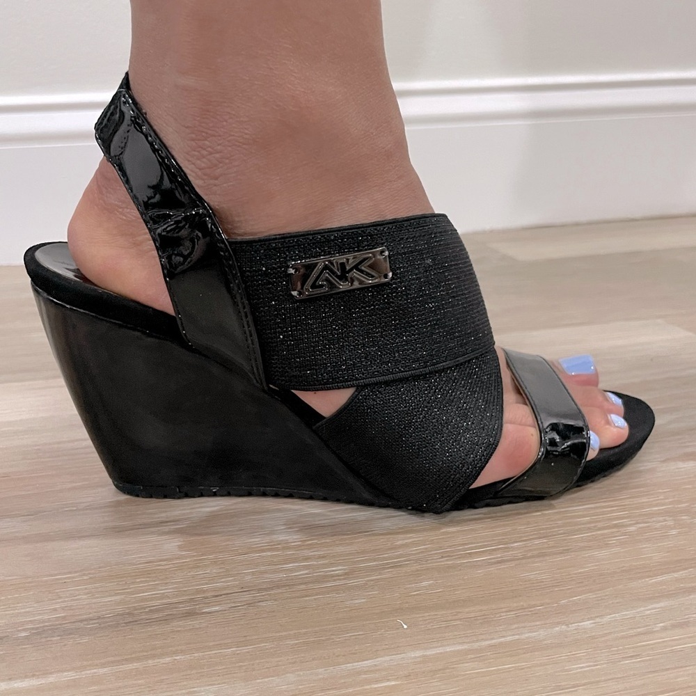 Anne Klein Sport Black Wedge Sandals
